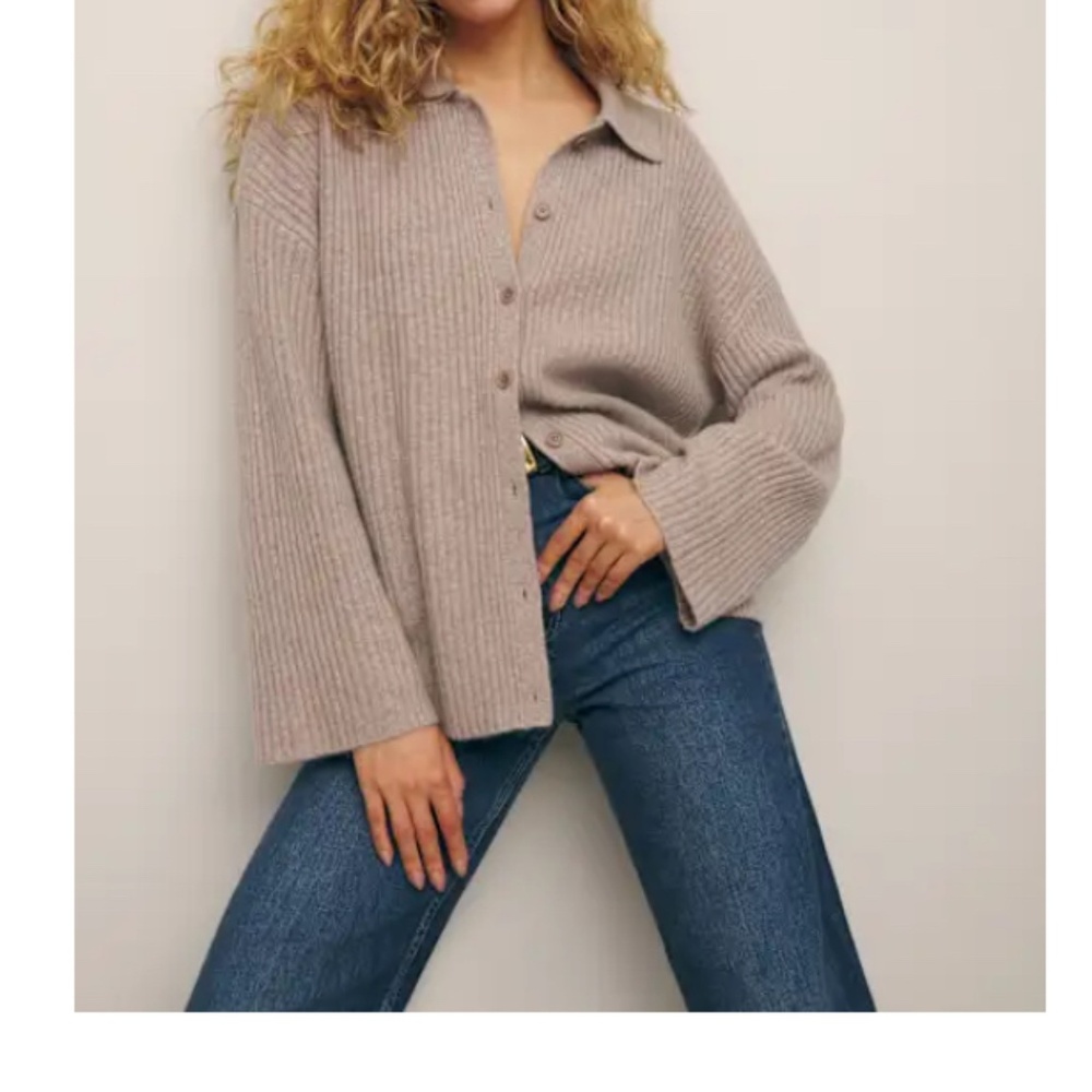 Reformation Beige Ribbed Cardigan
